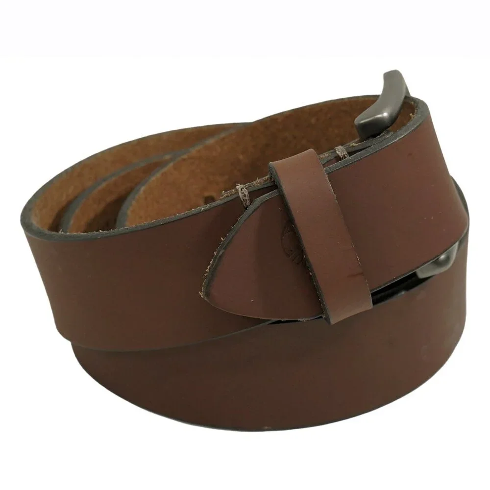 Timberland Mocha Brown Leather Belt Gunmetal Minimalist Western Office Wear Belt